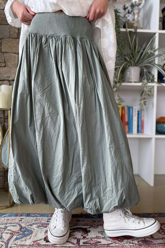 Paloma Bubble Hem Midi Skirt Soft Khaki